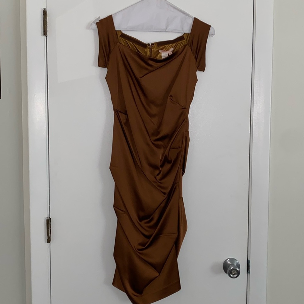 Bronze cocktail dress by Issue. Size 6